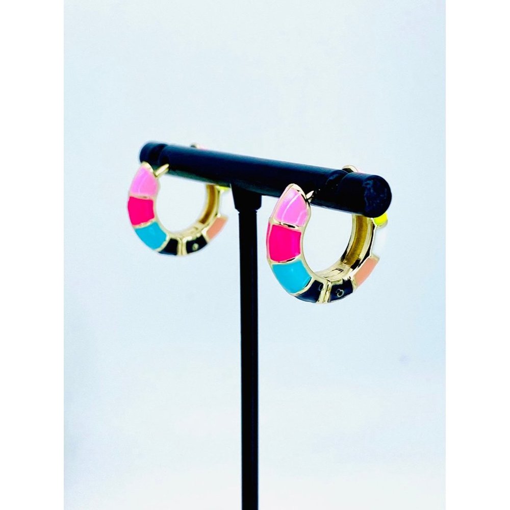 Enamel resin colorblock hoop earrings